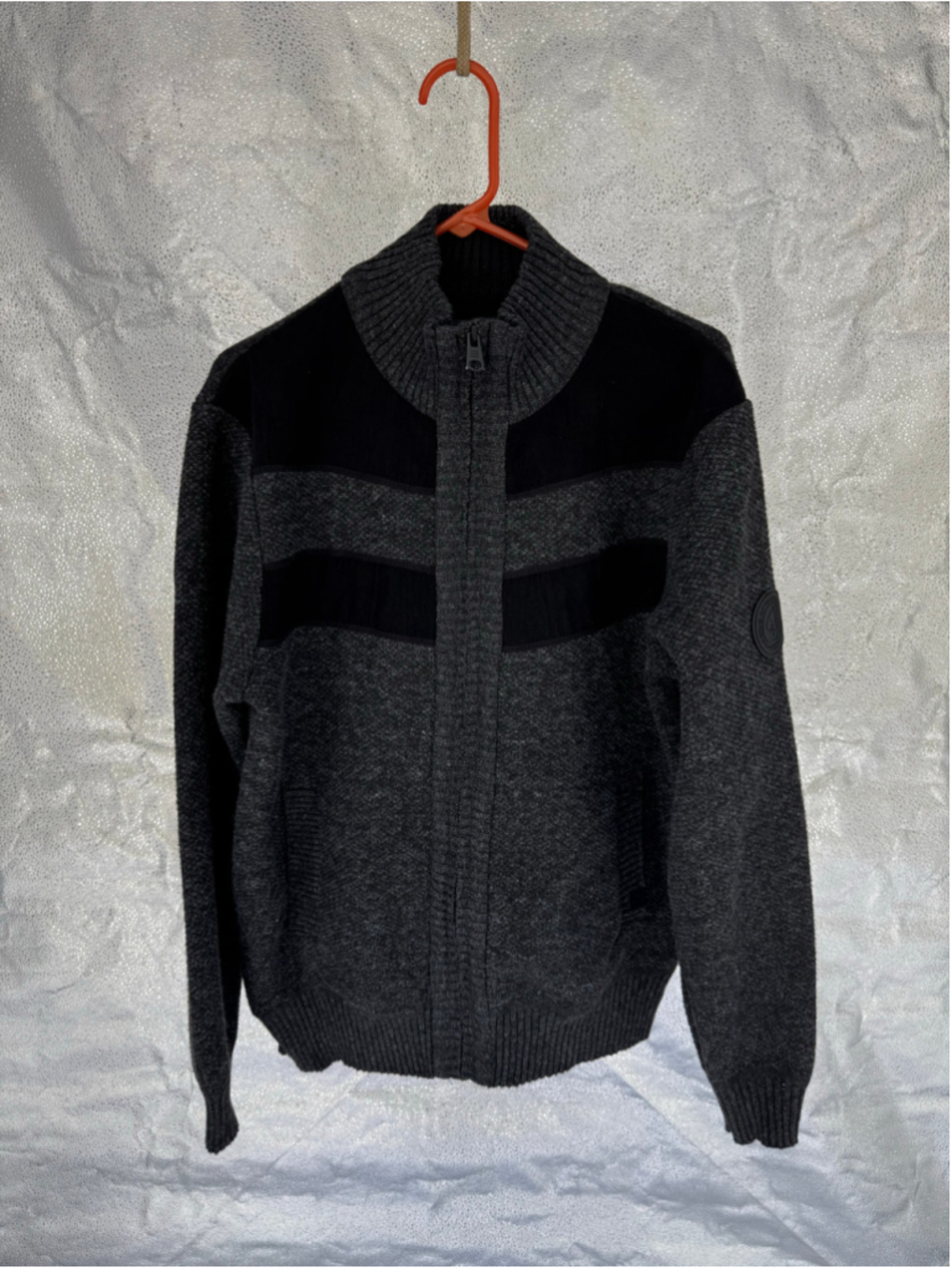 Men's Buffalo David Bitton Zip Up Sweater Large Grey Black
